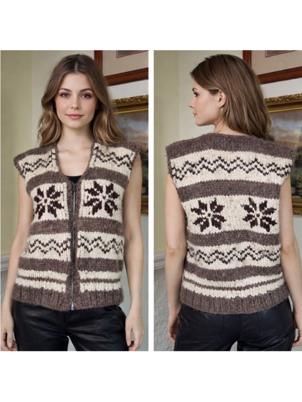 Authentic 100% Wool Cowichan Sweater Zippered Vest